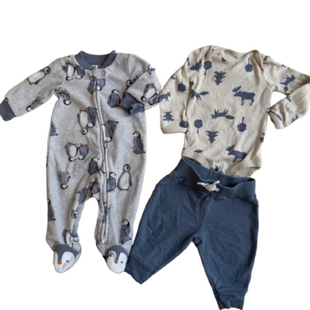 Carter's Cozy Gray and Blue Animal Print Footies